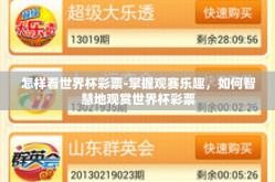 怎样看世界杯彩票-掌握观赛乐趣，如何智慧地观赏世界杯彩票