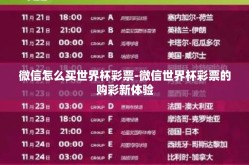 微信怎么买世界杯彩票-微信世界杯彩票的购彩新体验