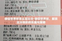 微信世界杯怎么买比分-微信世界杯，解锁比分购彩的乐趣与策略