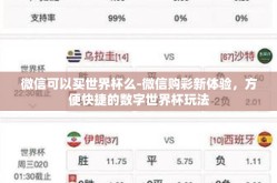 微信可以买世界杯么-微信购彩新体验，方便快捷的数字世界杯玩法