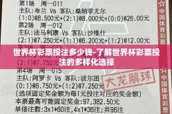 世界杯彩票投注多少钱-了解世界杯彩票投注的多样化选择