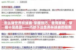 怎么赌世界杯球赛-掌握技巧，善用策略，掌握十足胜算——巧妙下注世界杯球赛的指南