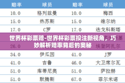 世界杯彩票赔-世界杯彩票投注新视角，巧妙解析赔率背后的奥秘