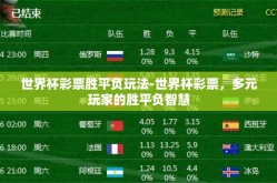 世界杯彩票胜平负玩法-世界杯彩票，多元玩家的胜平负智慧