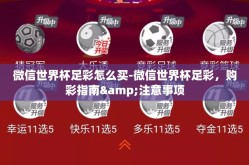 微信世界杯足彩怎么买-微信世界杯足彩，购彩指南&注意事项