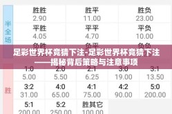 足彩世界杯竞猜下注-足彩世界杯竞猜下注——揭秘背后策略与注意事项
