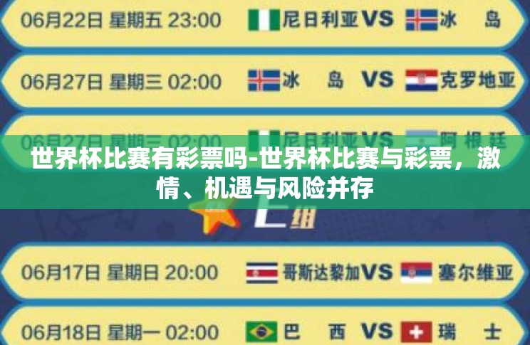世界杯比赛有彩票吗-世界杯比赛与彩票，激情、机遇与风险并存