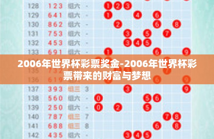 2006年世界杯彩票奖金-2006年世界杯彩票带来的财富与梦想 2006年世界杯彩票奖金-2006年世界杯彩票带来的财富与梦想