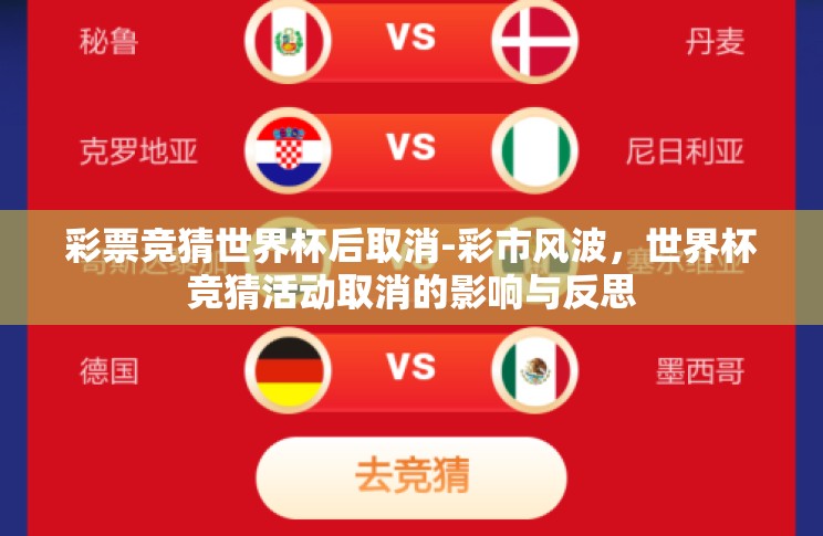 彩票竞猜世界杯后取消-彩市风波,世界杯竞猜活动取消的影响与反思 彩票竞猜世界杯后取消-彩市风波,世界杯竞猜活动取消的影响与反思