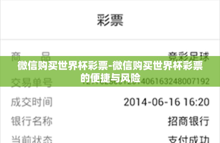 微信购买世界杯彩票-微信购买世界杯彩票的便捷与风险