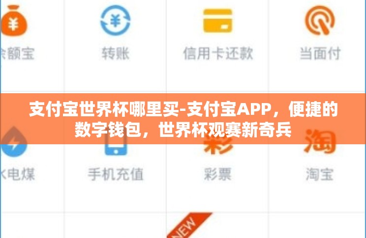 支付宝世界杯哪里买-支付宝APP，便捷的数字钱包，世界杯观赛新奇兵