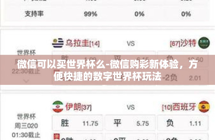 微信可以买世界杯么-微信购彩新体验，方便快捷的数字世界杯玩法
