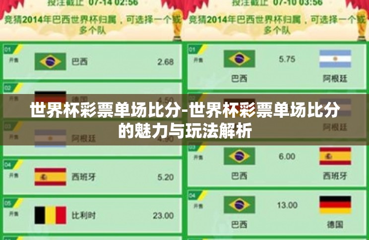 世界杯彩票单场比分-世界杯彩票单场比分的魅力与玩法解析 世界杯彩票单场比分-世界杯彩票单场比分的魅力与玩法解析