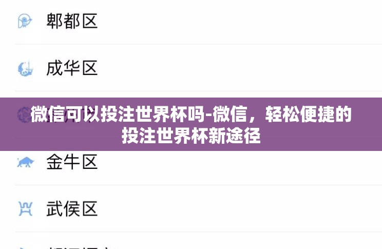 微信可以投注世界杯吗-微信,轻松便捷的投注世界杯新途径 微信可以投注世界杯吗-微信,轻松便捷的投注世界杯新途径