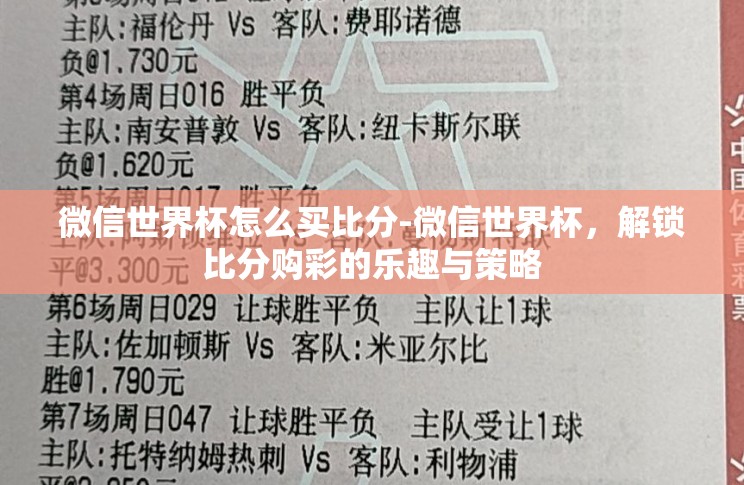 微信世界杯怎么买比分-微信世界杯,解锁比分购彩的乐趣与策略 微信世界杯怎么买比分-微信世界杯,解锁比分购彩的乐趣与策略