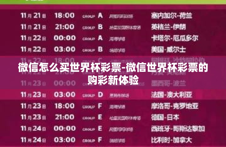 微信怎么买世界杯彩票-微信世界杯彩票的购彩新体验