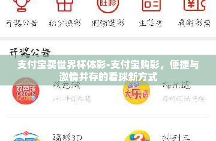 支付宝买世界杯体彩-支付宝购彩，便捷与激情并存的看球新方式