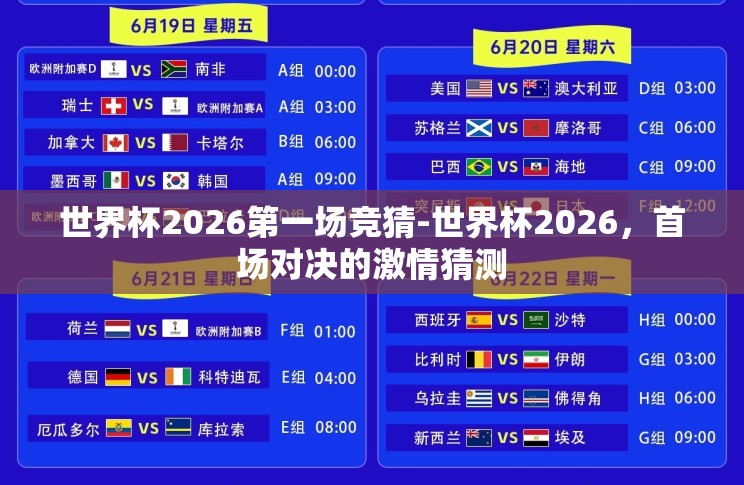 世界杯2026第一场竞猜-世界杯2026，首场对决的激情猜测