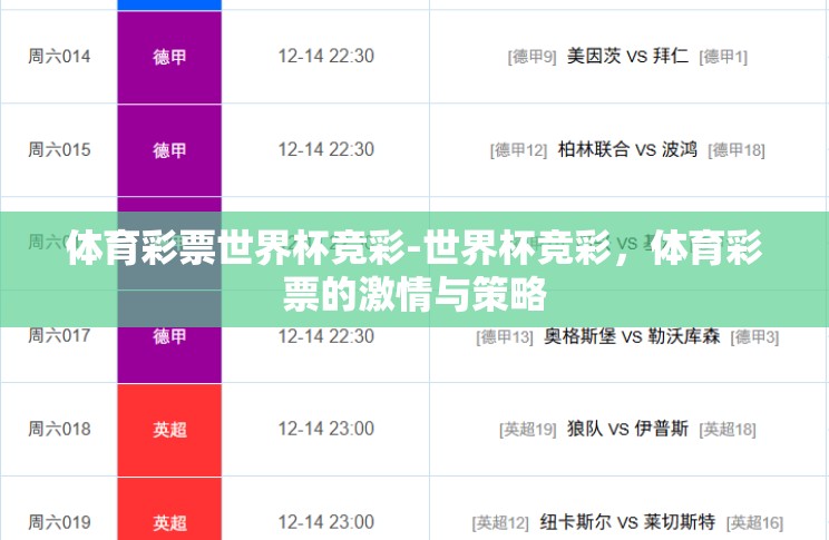 体育彩票世界杯竞彩-世界杯竞彩,体育彩票的激情与策略 体育彩票世界杯竞彩-世界杯竞彩,体育彩票的激情与策略