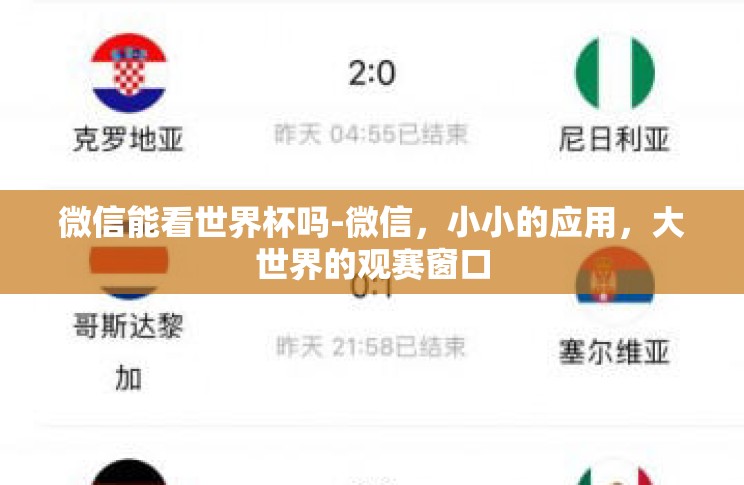 微信能看世界杯吗-微信，小小的应用，大世界的观赛窗口