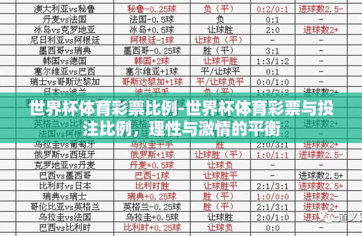 世界杯体育彩票比例-世界杯体育彩票与投注比例，理性与激情的平衡