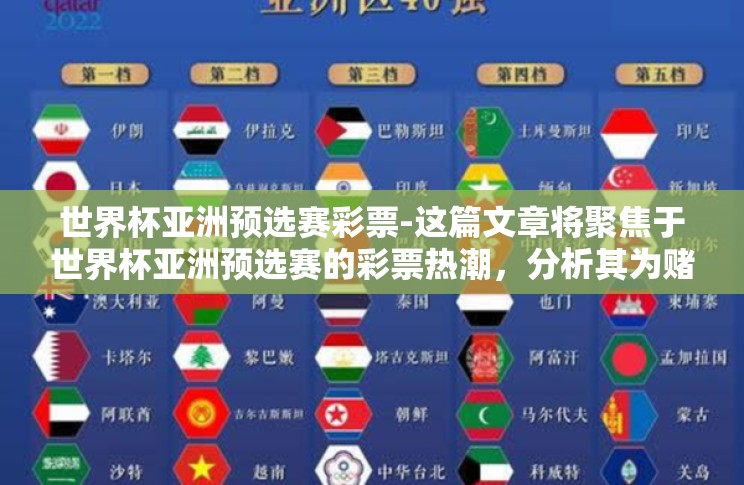 世界杯亚洲预选赛彩票-这篇文章将聚焦于世界杯亚洲预选赛的彩票热潮,分析其为赌胜者带来的希望、挑战与现实。在亚洲足球的版图中,每届世界杯预选赛不仅是国家荣誉的较量场,同时也成为了众多彩民心中的希望之地 世界杯亚洲预选赛彩票-这篇文章将聚焦于世界杯亚洲预选赛的彩票热潮,分析其为赌胜者带来的希望、挑战与现实。在亚洲足球的版图中,每届世界杯预选赛不仅是国家荣誉的较量场,同时也成为了众多彩民心中的希望之地