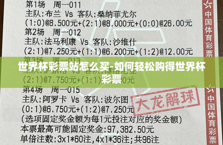 世界杯彩票站怎么买-如何轻松购得世界杯彩票 世界杯彩票站怎么买-如何轻松购得世界杯彩票