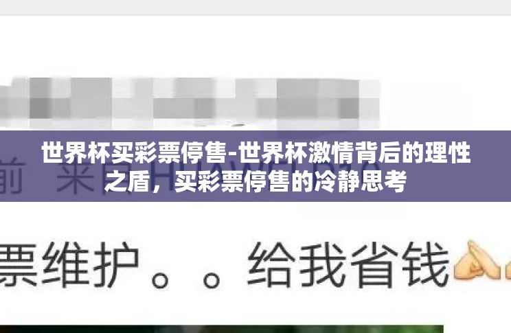 世界杯买彩票停售-世界杯激情背后的理性之盾,买彩票停售的冷静思考 世界杯买彩票停售-世界杯激情背后的理性之盾,买彩票停售的冷静思考
