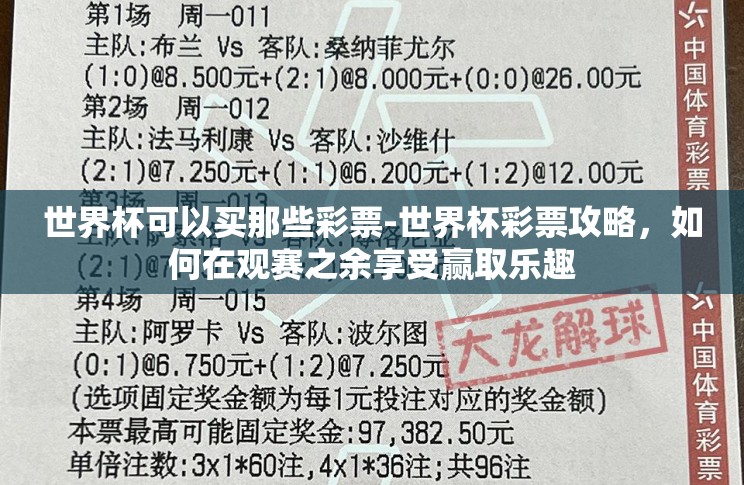 世界杯可以买那些彩票-世界杯彩票攻略,如何在观赛之余享受赢取乐趣 世界杯可以买那些彩票-世界杯彩票攻略,如何在观赛之余享受赢取乐趣